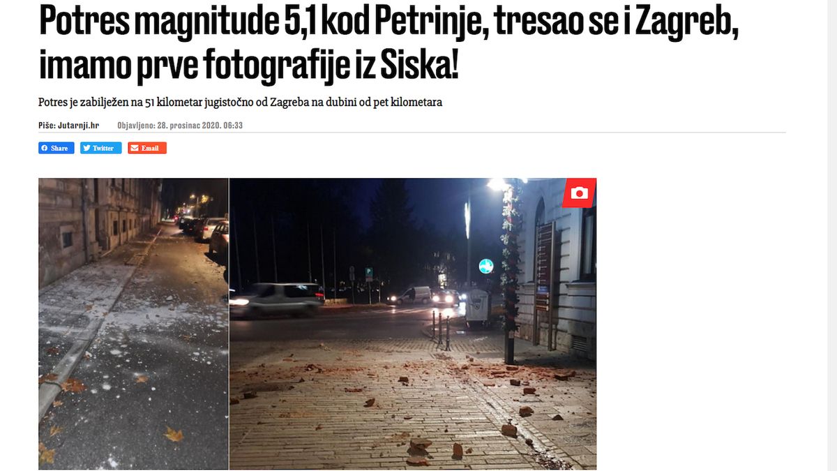 Škody napáchané zemětřesením v Sisaku