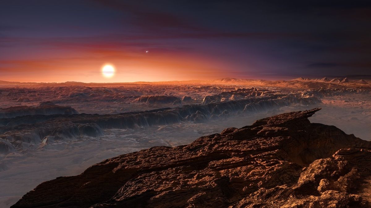 Umělecké vyobrazení povrchu planety Proxima Centauri b