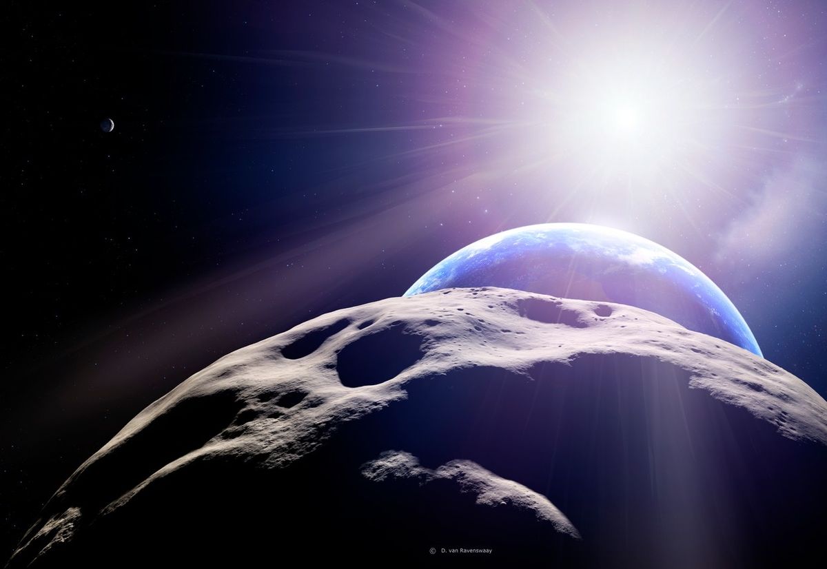 Ilustrace blízkého průletu planetky Apophis kolem Země v roce 2029