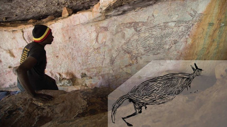 Zhruba 17 300 let stará jeskynní malba klokana v Austrálii
