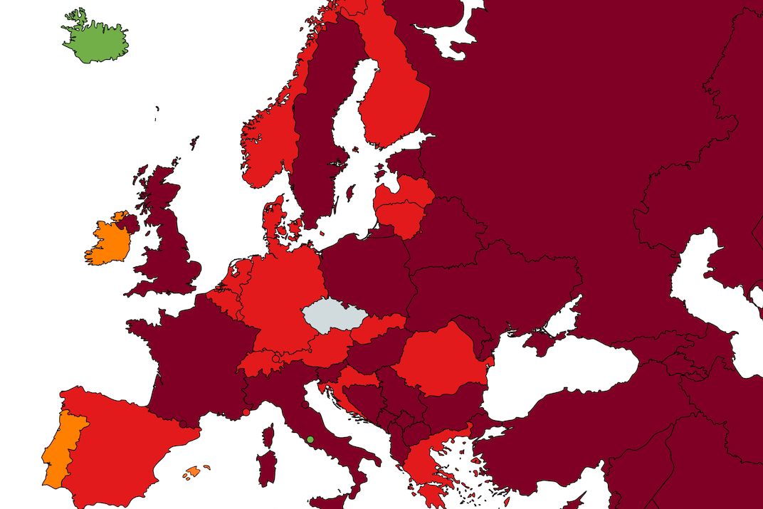 Mapa evropských zemí podle míry rizika