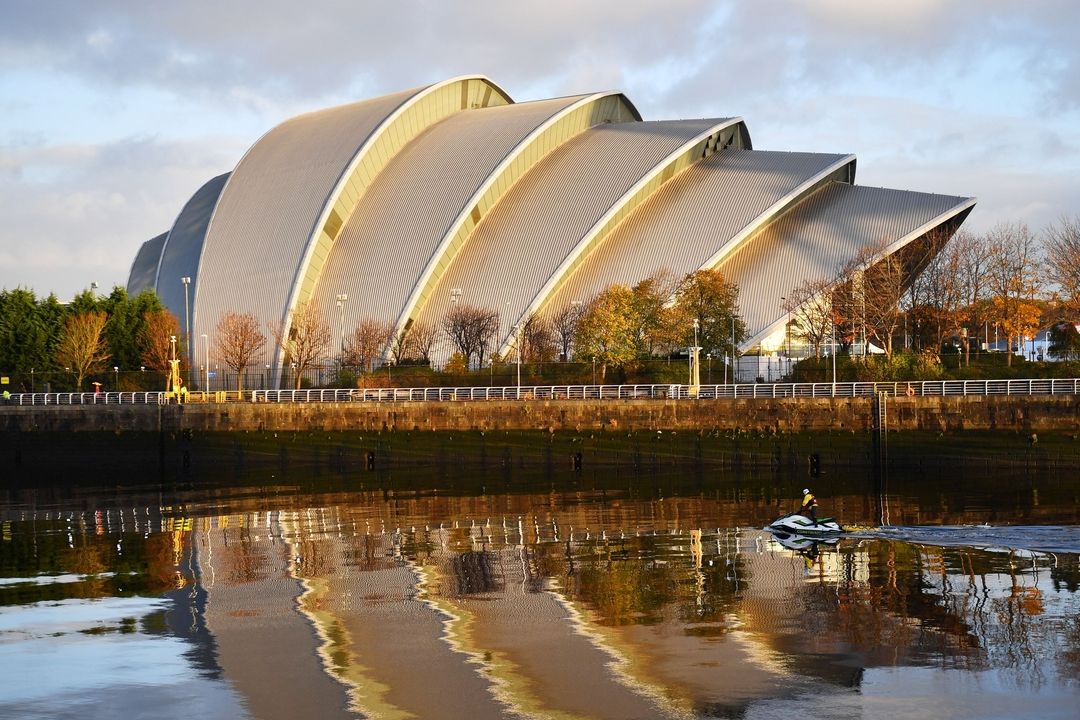 Budova v Glasgow, kde probíhá klimatická konference. 