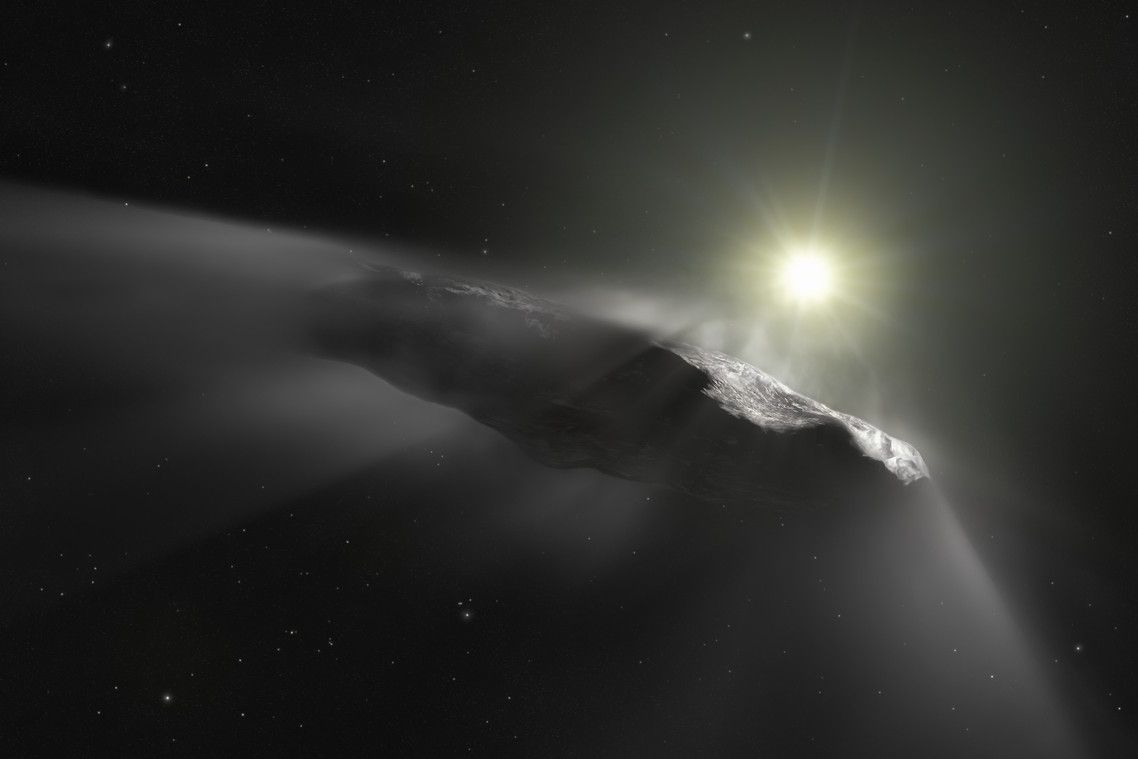 Vizualizace toho, jak by mohl Oumuamua vypadat.