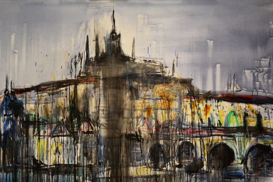 Martin Šárovec maluje mimo jiné i pohledy na Prahu (Pražské panorama, 2021). 