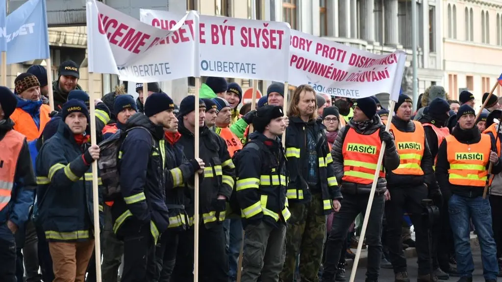 Protest of firefighters and police officers in Prague