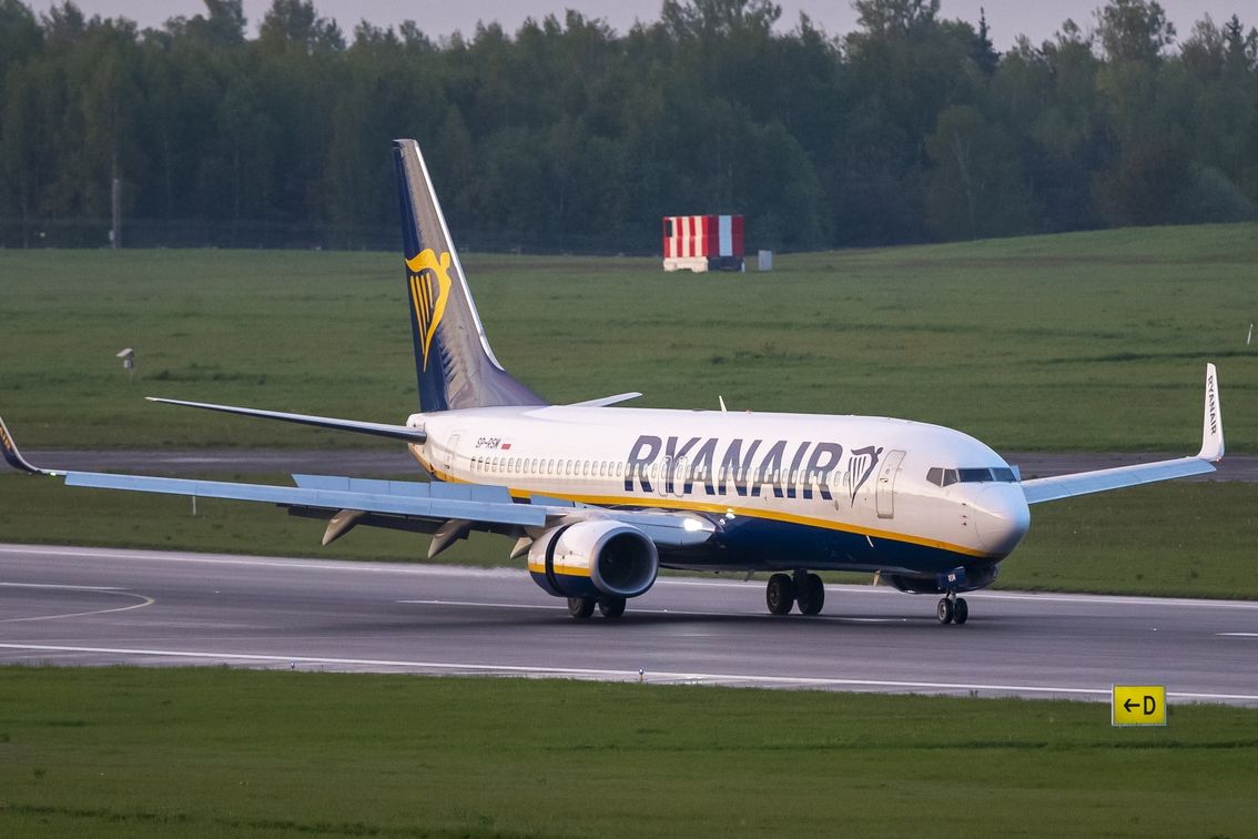 Letadlo společnosti Ryanair po přistání v litevském Vilniusu