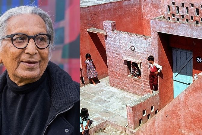 Letošní laureát Balkrishna Doshi a projekt levného bydlení Aranya v Indii.