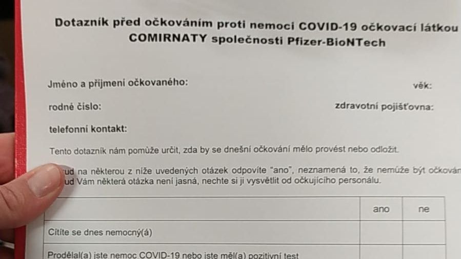 Dotazník před očkováním proti koronaviru