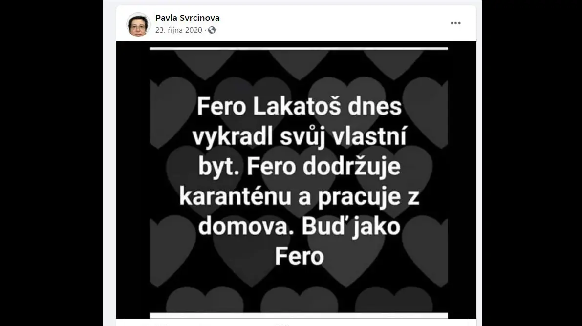 Komentář z profilu Svrčinové sdílený na Facebooku