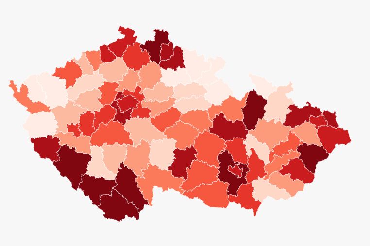 Koronavirová mapa: Nejhorší jsou okresy na jihu Čech
