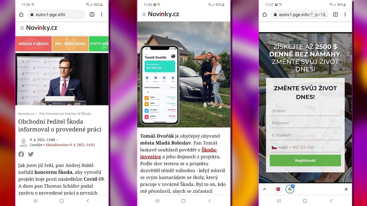 Podvodníci zkoušejí nový trik, jak vylákat peníze. Imitují vzhled serveru Novinky.cz