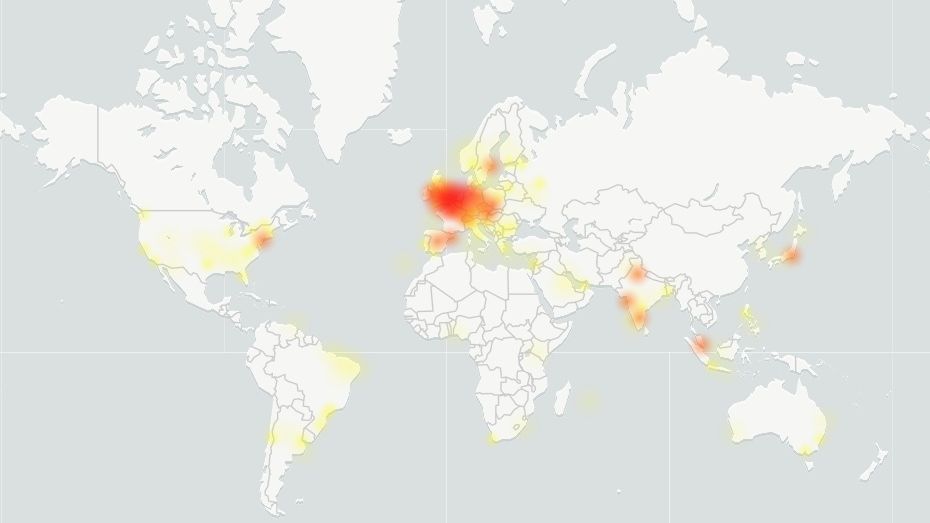 Mapa zemí, kde měli lidé nejčastěji problémy s přístupem ke službám Googlu (14.12. 2020).