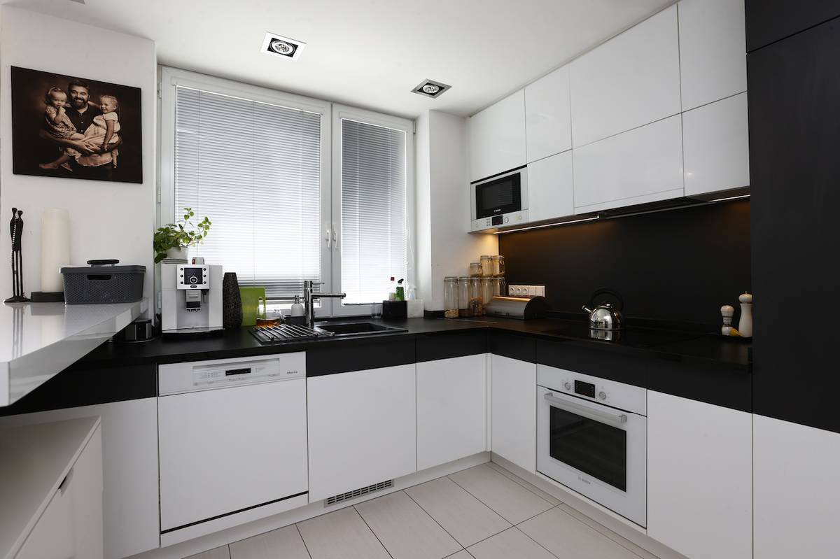 V kuchyni je vše po ruce na přiměřeném prostoru.