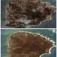 Satelitní snímek karibského ostrovu Martinik z 8. května 2023 (nahoře) a 2. července 2024 (dole) poté, co zde řádil hurikán Beryl