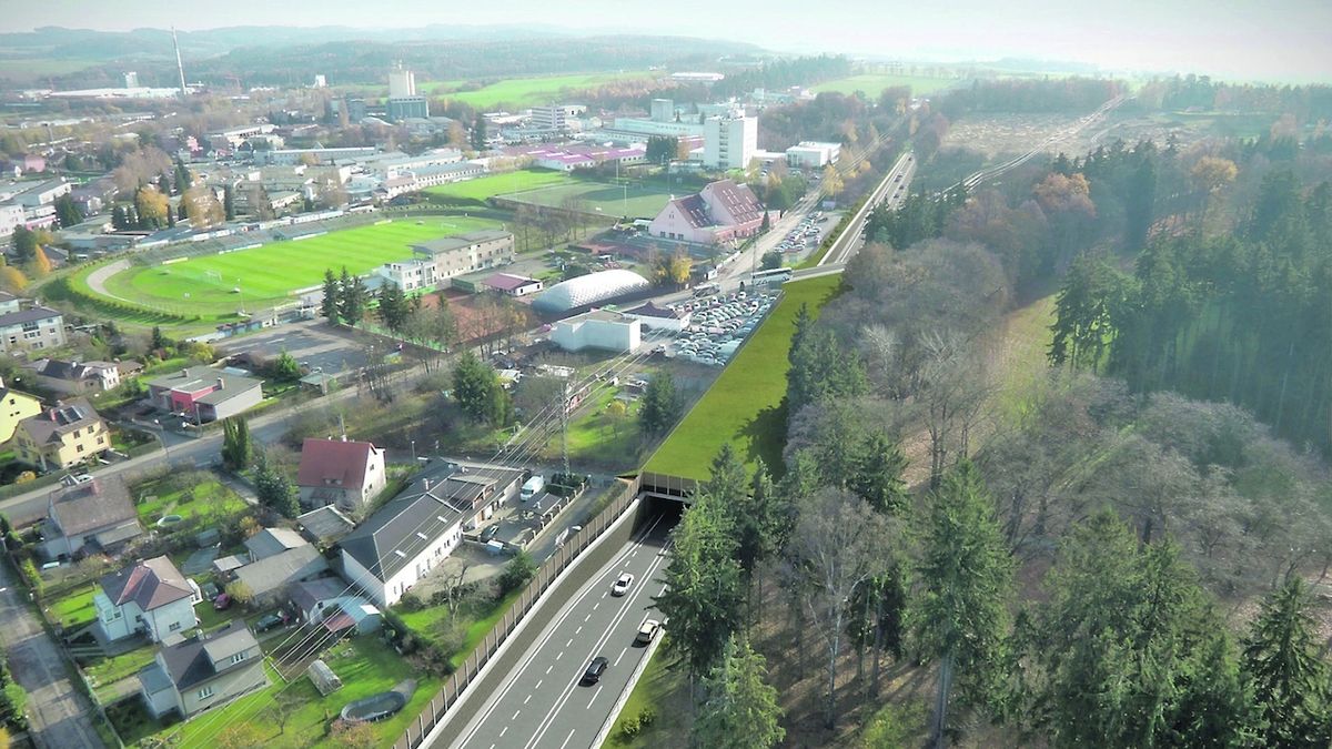 Vizualizace nového přemostění silnice I/3 mezi Benešovem a parkem u zámku Konopiště