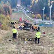 Zřícená kabina lanovky na Ještěd