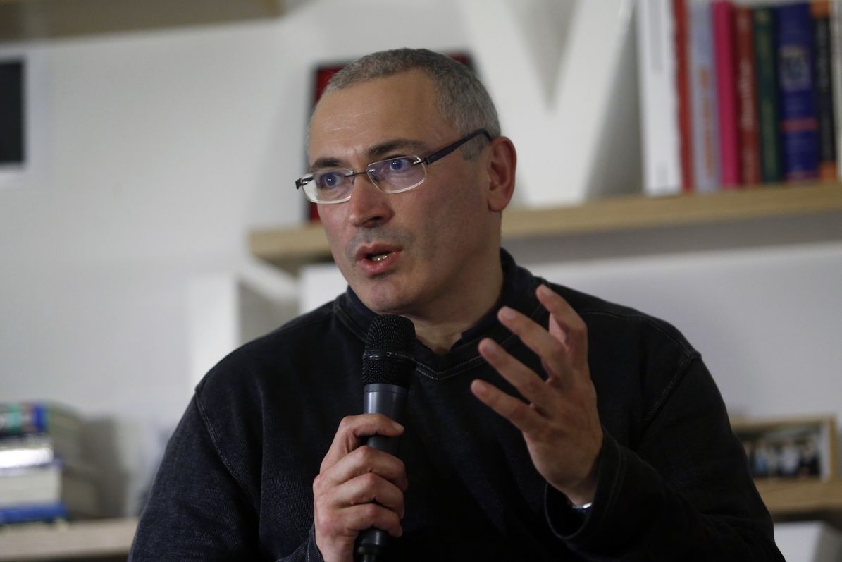 Michail Chodorkovskij, bývalý nejbohatší Rus a politický vězeň, při návštěvě Prahy v roce 2014