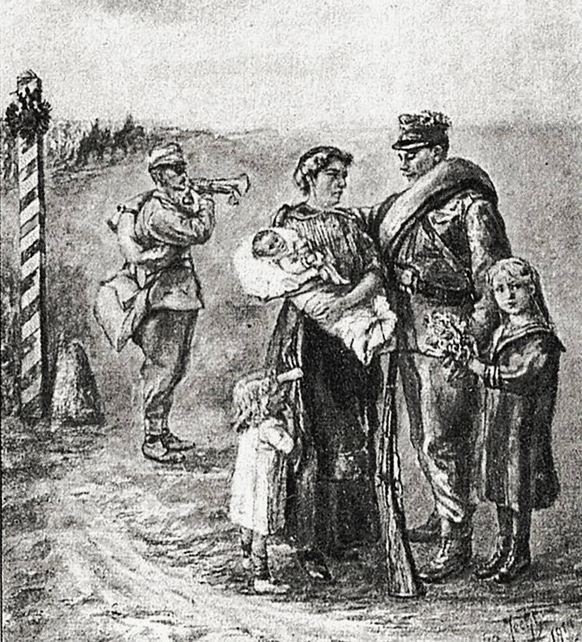 Válka začala pro vojáky rozloučením s rodinou.