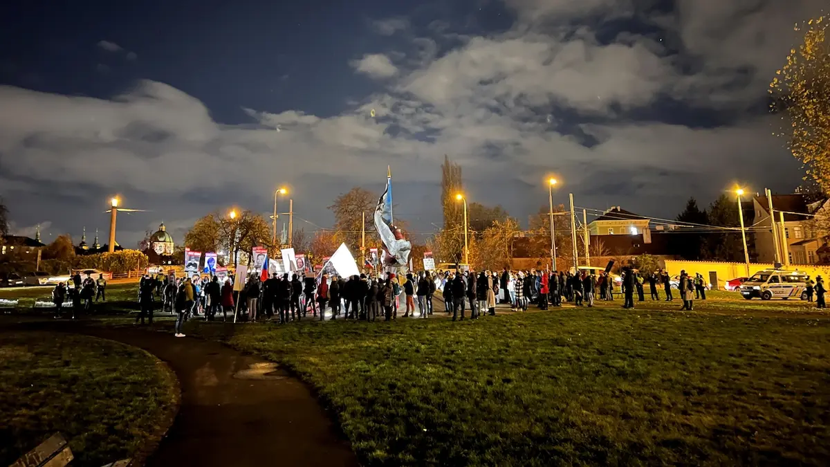 Protesters in Prague's Klárov