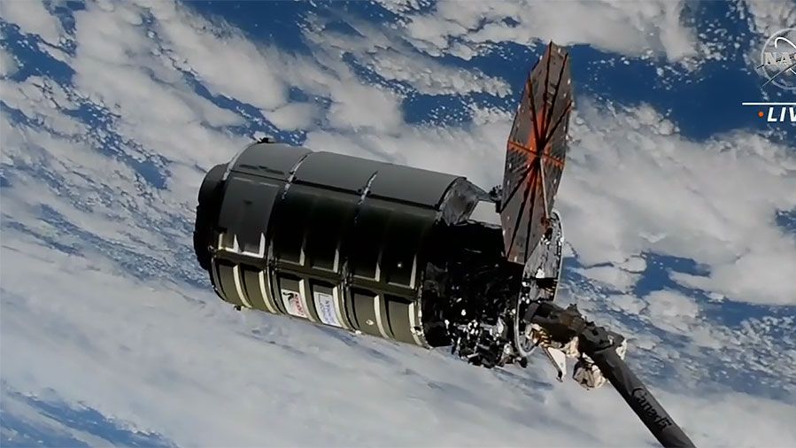 Astronautka na ISS zachytila přilétající Labuť s nerozevřeným solárním panelem