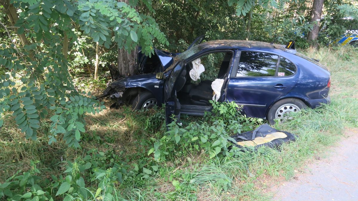 Auto na Rokycansku nabouralo do stromu. Řidič utekl a nepomohl zraněnému spolujezdci