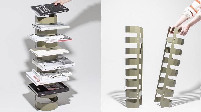 Knihovna Okap vznikla jako experiment při hledání alternativy uložení knih v klasických poličkách. Jde o funkční objekt z ohýbaného plechu, který umožňuje přehlednější uložení knih hřbetem ven a ve vodorovné poloze, takže názvy jsou lépe čitelné. Autorem je Anton Jablonskij.