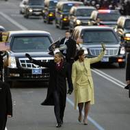 Část průvodu absolvuje i nově zvolený prezident, 20. 01. 2009 