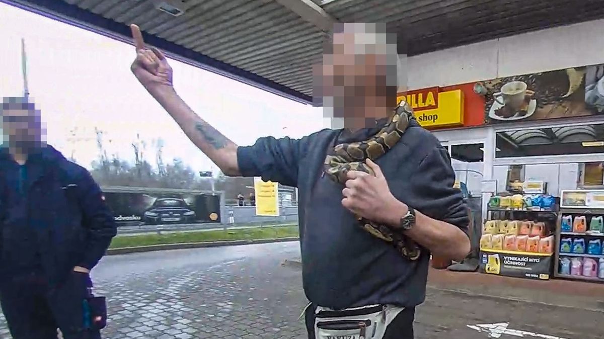 Opilec líbající hada děsil lidi na benzínce