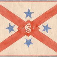 Další Preissigův návrh, tentokráte s modrými hvězdami zasazenými do bílého pole a s červenými břevny.