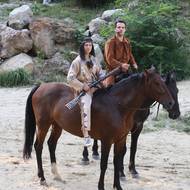 Vinnetoua hraje v Boskovicích Michal Bednář, na snímku s ním jeden z představitelů Old Shatterhanda Daniel Pivoda Ondráček.