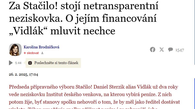 Mezinárodní tiskový institut vyzval Stačilo! k omluvě redaktorce Novinek