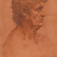 Leonardo da Vinci, Poprsí staršího muže, 1508-1510, červené a černé křídy na oranžovočerveném papíře, velikost 22,5 × 15,9 cm, Královská sbírka: Jeho Veličenstvo král Karel III., hrad Windsor