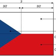 Česká vlajka s vyznačeným poměrem stran a kódem barev. Zajímavostí může být, že jen 14 z 244 státních vlajek má klín, naopak červeno-bílo-modrou kombinaci jich má 29. 
Červená je nejpoužívanější barvou, objevuje se na 78 % vlajek, druhé místo drží modrá (71 %).