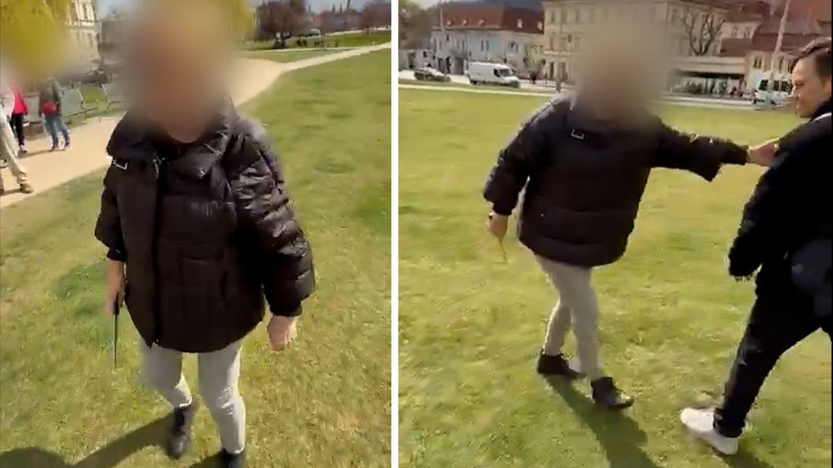 Starší žena vytáhla během demonstrace u Úřadu vlády na dva mladíky nůž