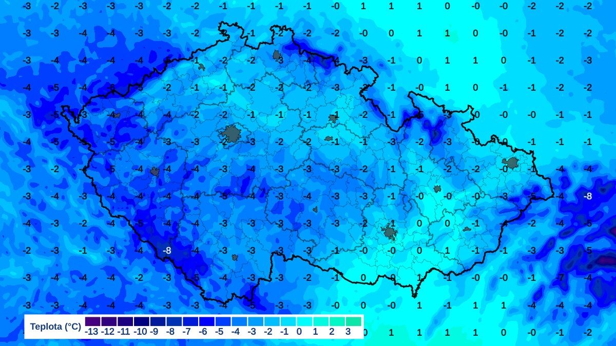 Noc bude opět mrazivá. Schytají to hlavně Čechy