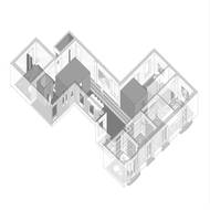 Trojrozměrný nákres bytu s vloženými boxy