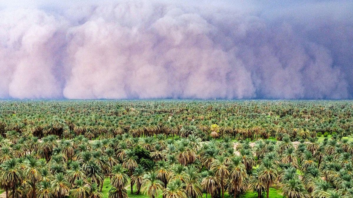 Haboob v Saúdské Arábii. Písečná bouře proměnila den v noc