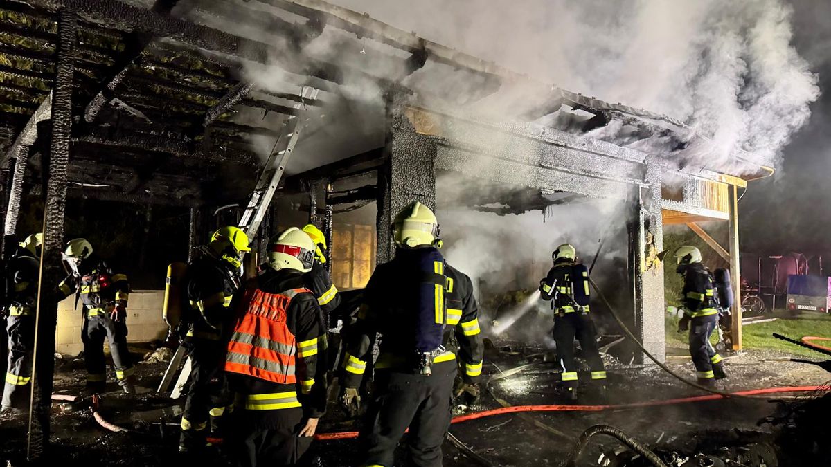 Garáž v jihočeských Radosticích vzplála od baterie na sekačku