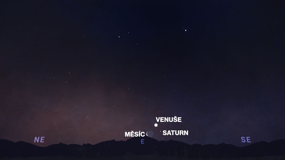 Smajlík nad USA. Měsíc, Saturn a Venuše se na nebi seskupí ve vzácné konjunkci
