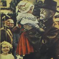 Kolorovaná fotografie Evy Neugebauerové (Haňkové) s prezidentem Masarykem na obálce týdeníku Rozkvět v roce 1928.