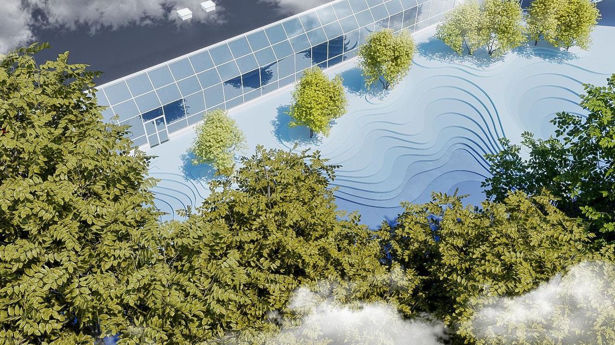 Prostor před ostravským bazénem promění architekt ve vlnobití