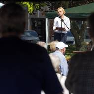 Kateřina Konečná mluví ke svým voličům v Ostravě. 