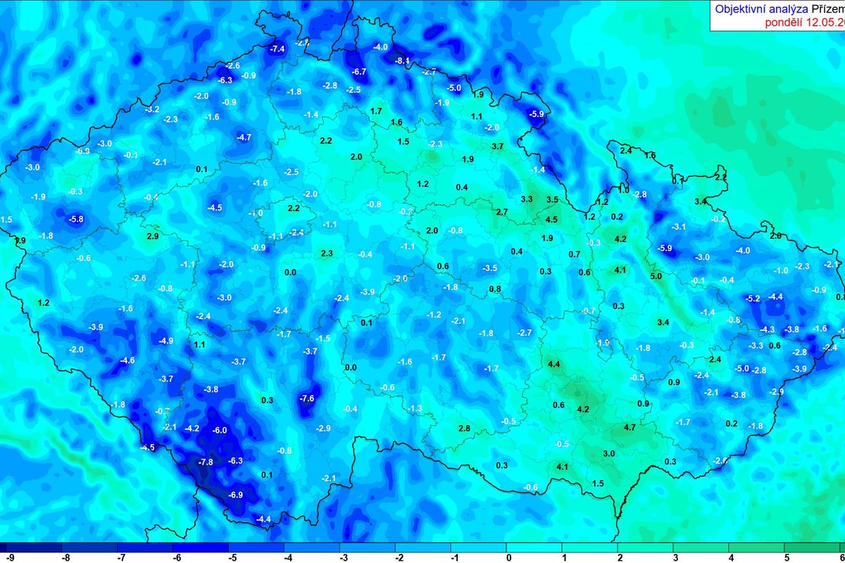 Mrazivé ráno přineslo teploty až minus 8 °C