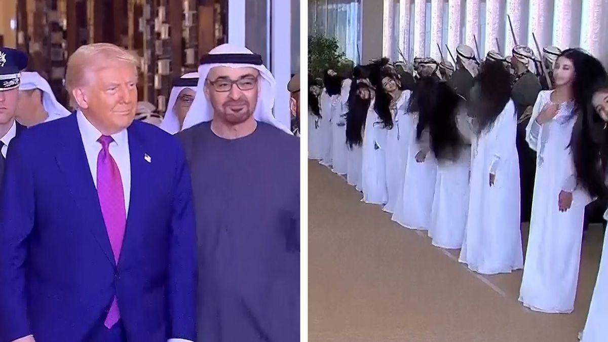 Trumpa v Emirátech vítaly vlnící se děvy s dlouhými rozpuštěnými vlasy