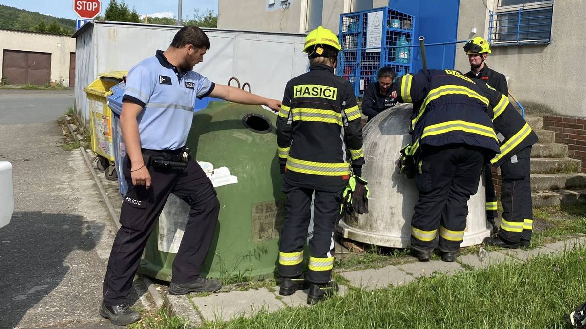 Hasiči a policisté se snaží zachránit čerstvě narozená koťata.