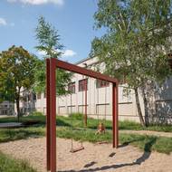 Děti si zde přes den mohou hrát, zatímco rodiče na ně mají dohled zpoza stínů stromů. Původní vzrostlá zeleň byla totiž zachována.