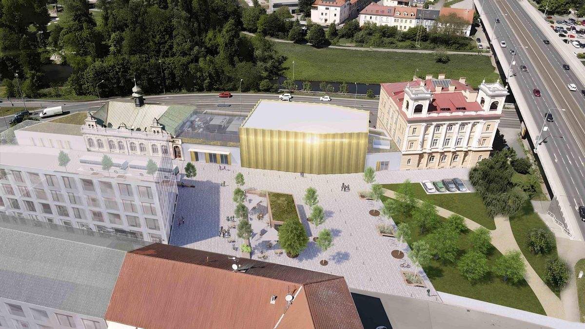 Peklo s novou tváří. Historický plzeňský kulturák doplní zářící mosazná kostka