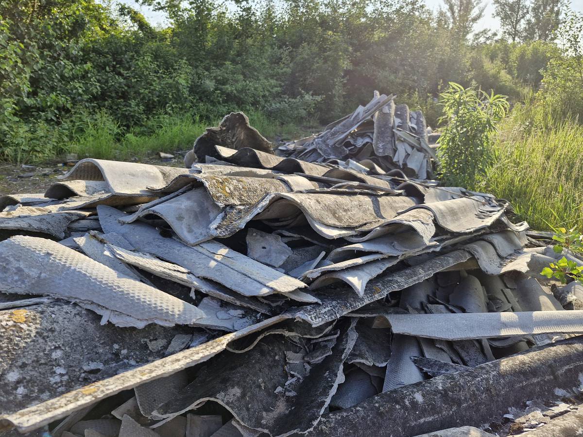 Azbestová skládka se nalézá pár desítek metrů od cyklostezky na Rohanském ostrově. (11. 6. 2025)