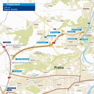 Mapa plánované části Pražského okruhu mezi Ruzyní a Suchdolem