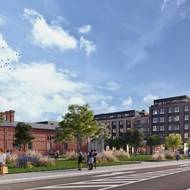 Rezidence Stodolní vznikne v sousedství památkově chráněné budovy jatek, kde je městská galerie (vizualizace).